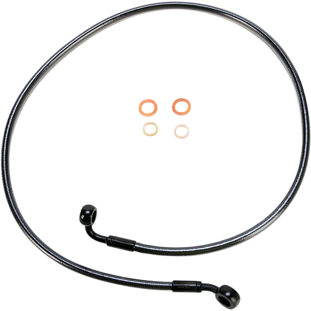 Línea de freno delantera trenzada E-Z Align de disco único — 112 cm (44") de longitud, sin ABS, banjo inferior 10 mm 90°, banjo 