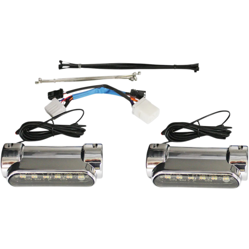 Luces LED Dynamic para protectores de motor — 4-7/8" de longitud, para protectores de 1-1/4", área recta de 5", cromo