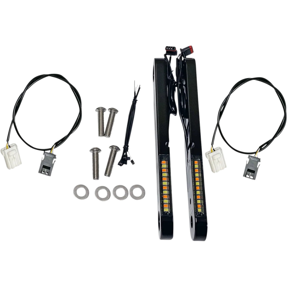 ProBEAM® Dynamic Strips™ V2 Intermitentes frontales — aluminio mecanizado negro, LEDs ámbar y blanco, Par