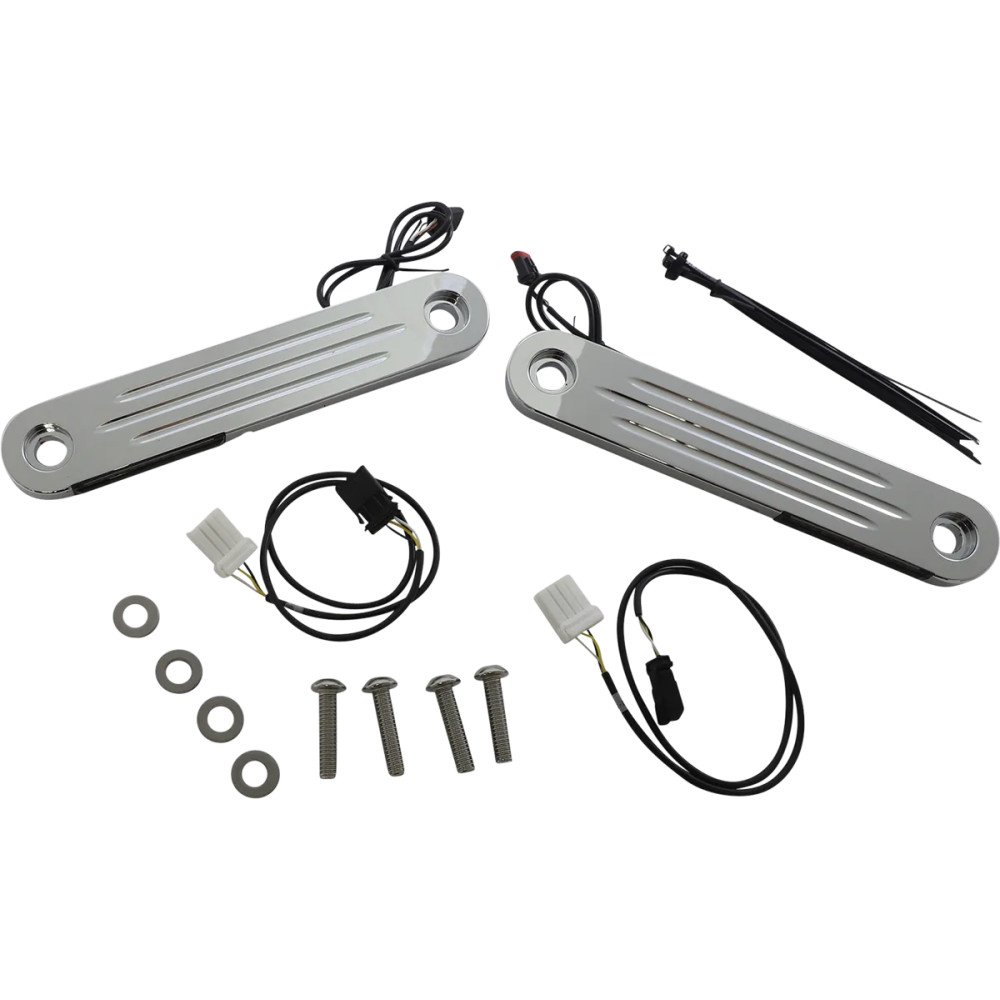 ProBEAM® Dynamic Strips™ V2 Intermitentes delanteros — Par, LED ámbar y blanco, compatible con Harley-Davidson®, cromado