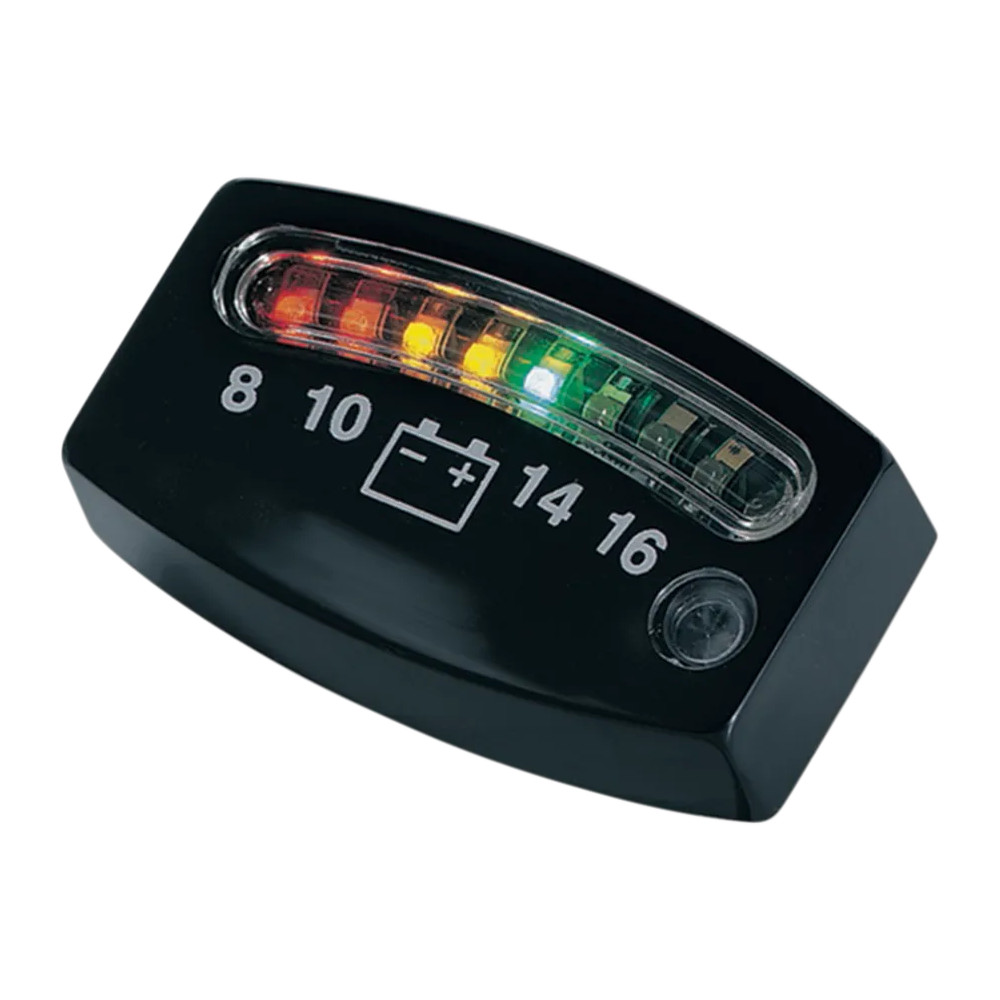 Indicador de batería LED — 2" x 3/4" x 3/16", rango 12,5–14,5V, negro