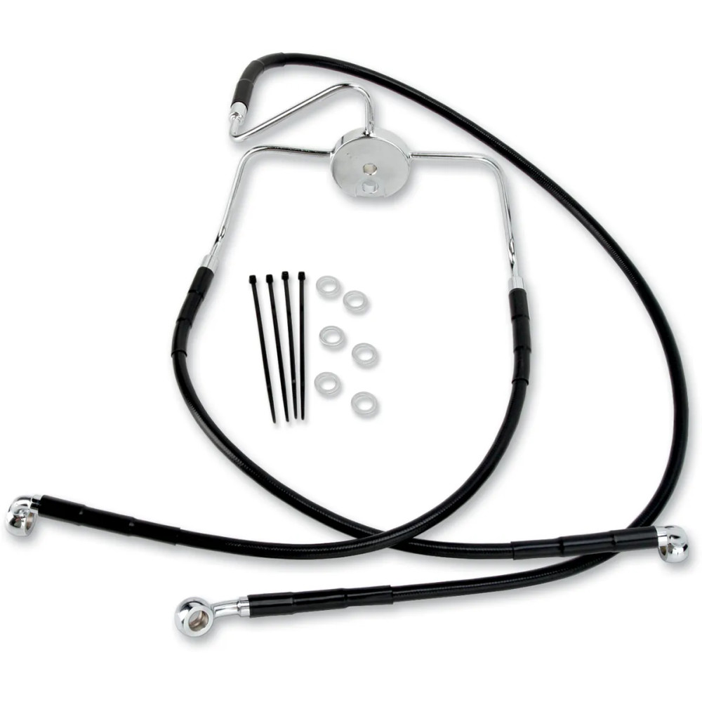 Kit de latiguillos de freno de acero inoxidable — 16", 25-1/2", delantero, superior/inferior, negro