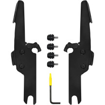 Parabrisas Fats/Slim Trigger-Lock Kit de montaje completo — Negro, compatible con Memphis Fats/Slim sin barra de luz OEM, ajusta