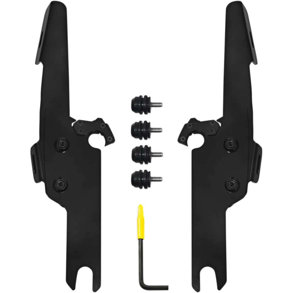 Parabrisas Fats/Slim Trigger-Lock Kit de montaje completo — Negro, compatible con Memphis Fats/Slim sin barra de luz OEM, ajusta