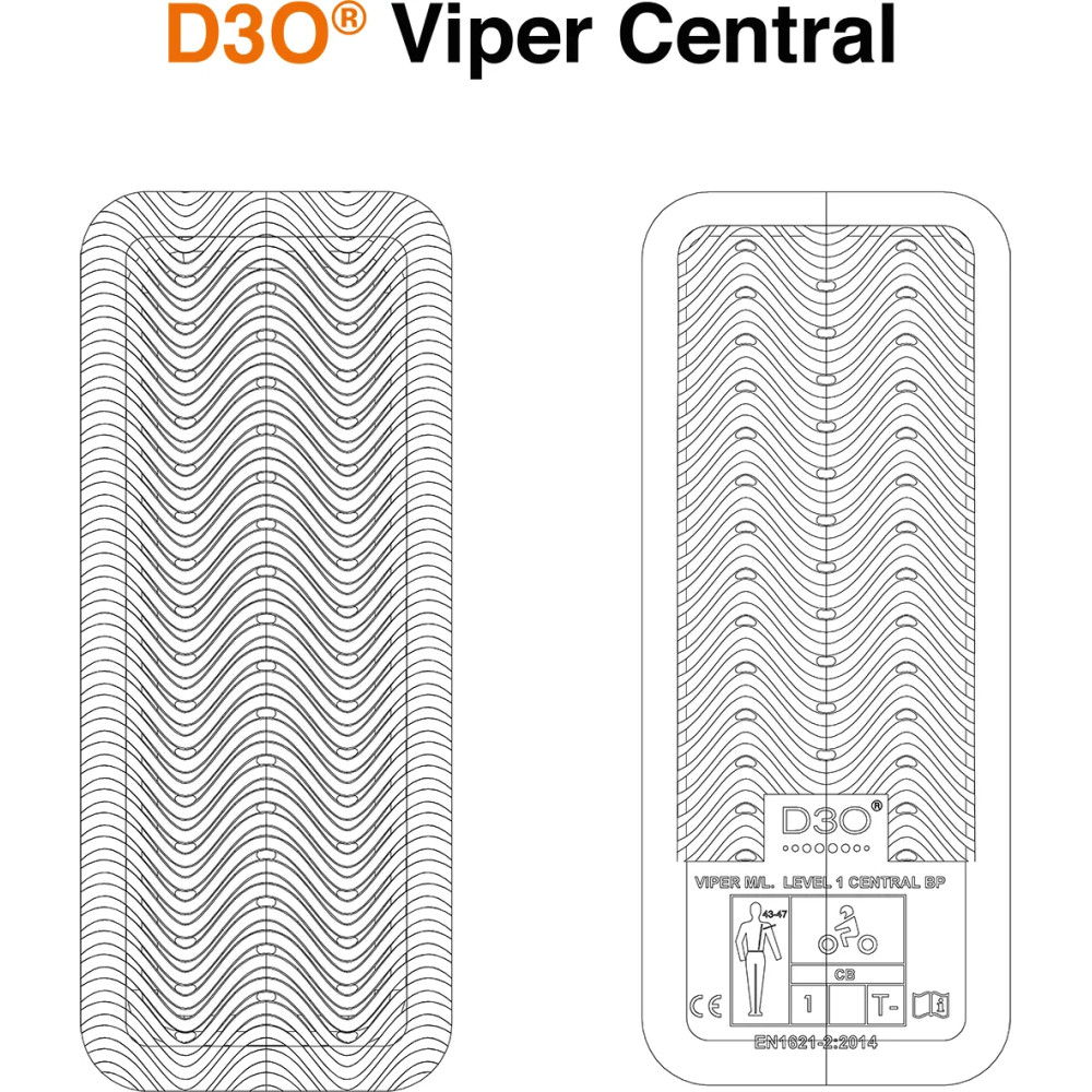 D3O® Viper Central Back Impact Protector — XS, 13 mm, EN 1621-1 Level 1, Orange