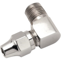 Conector de línea de freno — 1/8" NPT macho, curva 90°, cromo