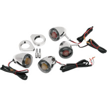 Kit de intermitentes LED estilo Deuce personalizado — abrazadera 41 mm, 12 V, carcasas cromadas, lentes ahumadas