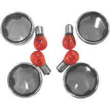 Smoke Turn Signal Lens Kit with Chrome Trim Rings — 12V, set of 4