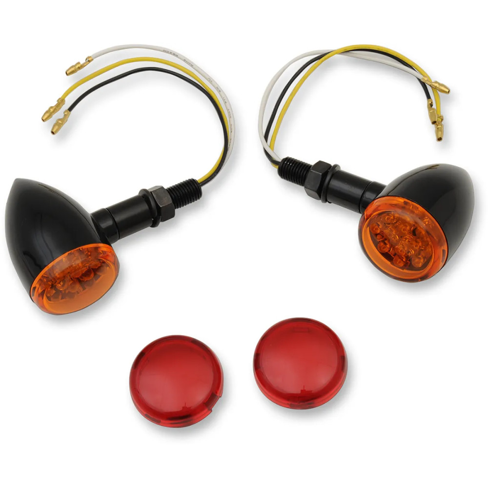 Luces marcadoras LED Mini Deuce — 2-3/8" de longitud, 1-3/8" de diámetro, 12 V, montaje con espárrago, lente ámbar/rojo