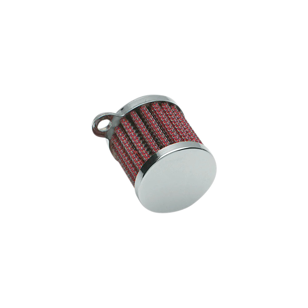 Filtro mini de respiradero de cárter — 1.5" de diámetro, 1.6" de alto, acepta manguera 3/8" i.d., rojo