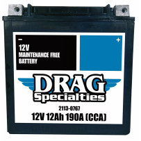 Batería Drag Specialties YTX14L-FT — 12V 12Ah, 200A CCA, terminal negativo delantero izquierdo