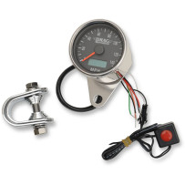 Programmable Mini Electronic Speedometer with Odometer/Tripmeter — 61 mm outside diameter, 0 mph - 140 mph, Black face