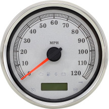 Velocímetro electrónico imperial programable de 5" — 0 mph - 120 mph, esfera blanca, carcasa plateada