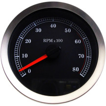 Tacómetro electrónico de 4" — cuerpo de 2-3/4", 0–8,000 rpm, esfera negra, acero inoxidable