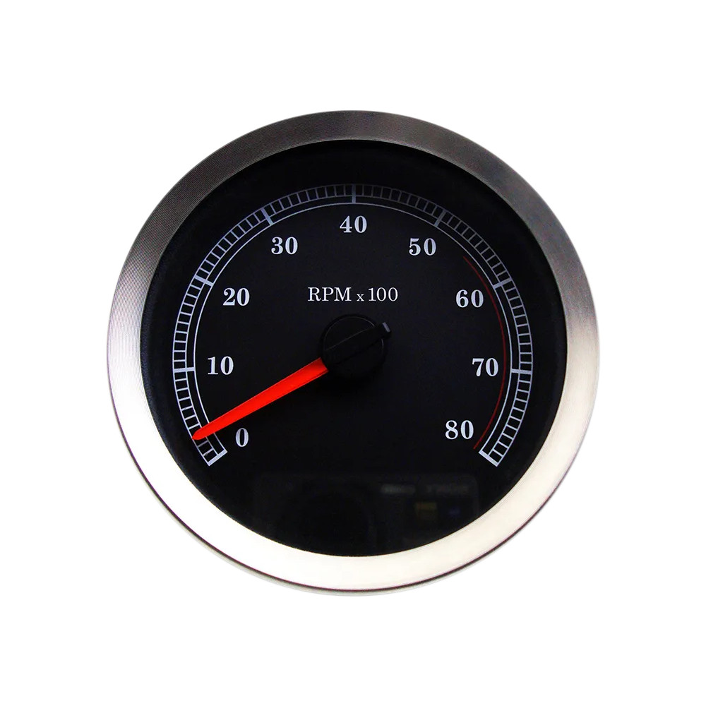 Tacómetro electrónico de 4" — cuerpo de 2-3/4", 0–8,000 rpm, esfera negra, acero inoxidable