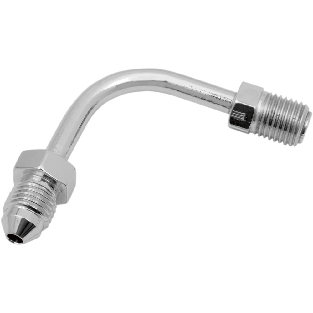 Racor Invertido de Acero Cromado — -3 AN macho, 3/8-24 SAE macho, 90° corto