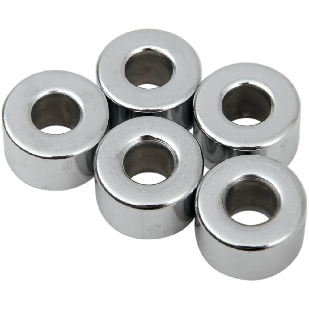 Espaciadores de repuesto — tornillo 1/4", longitud 9.5 mm (3/8"), diámetro exterior 16.5 mm (0.65"), paquete de 5, cromado