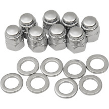Kit de tuercas capuchón cromadas — base cilíndrica, hexagonal con arandela