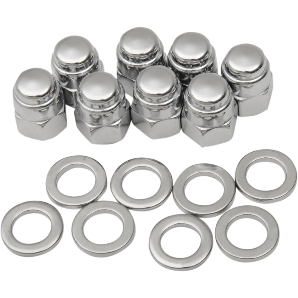 Kit de tuercas capuchón cromadas — base cilíndrica, hexagonal con arandela Kit de tuercas capuchón cromadas — base cilíndrica, hexagonal con arandela