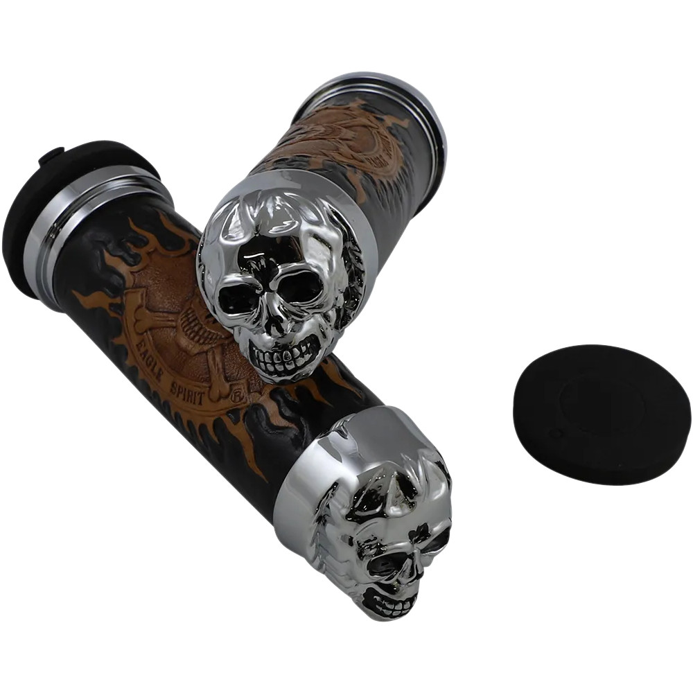 Skull Grips — Black leather, 25.4 mm (1\")