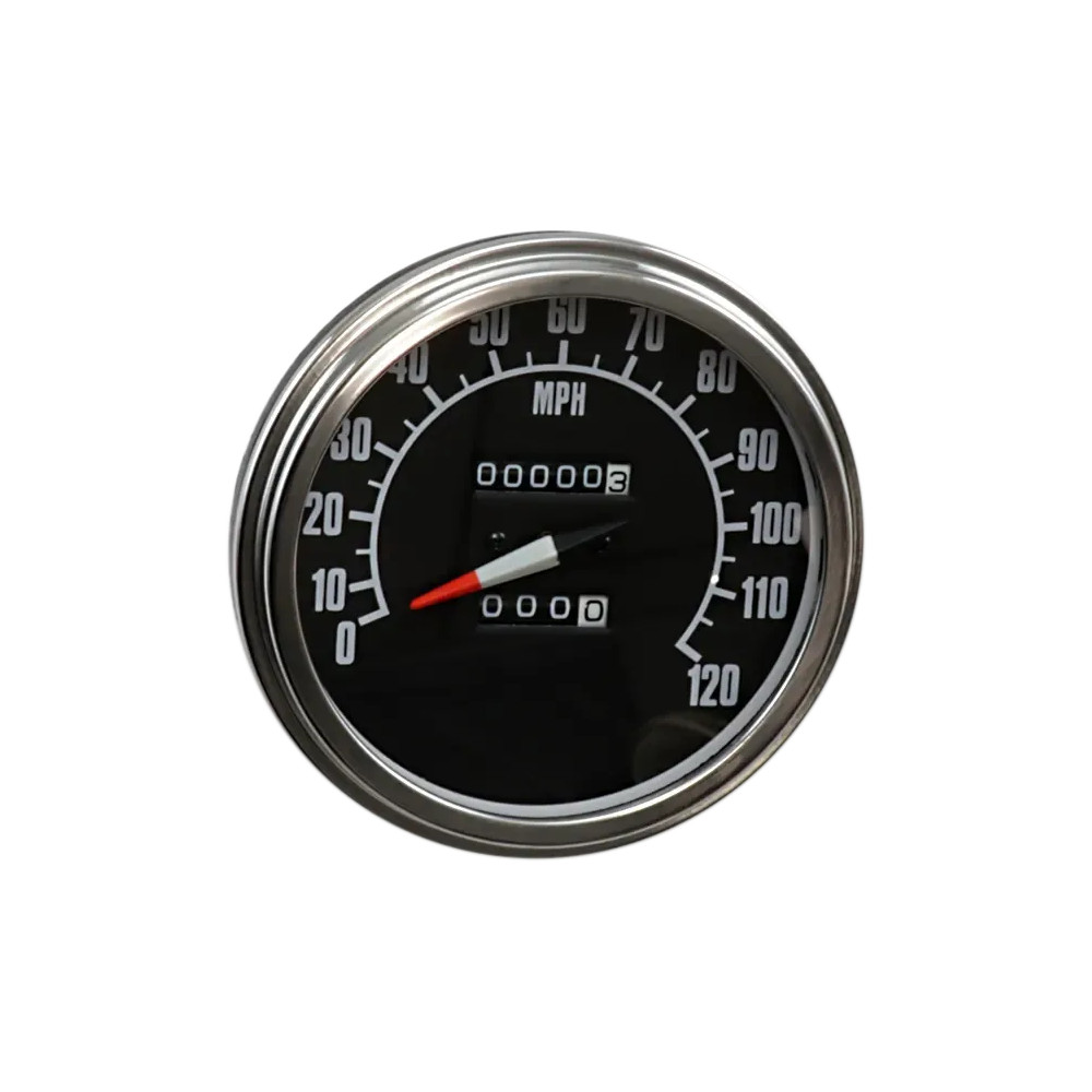 5" FL-Style 2240:60 Speedometer with Reed Switch — 12 mm thread, fits OEM cast dash, polished housing
