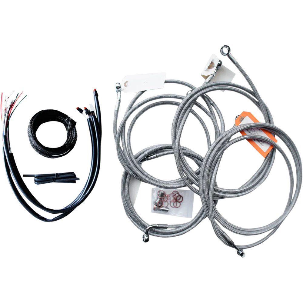 Kit completo de cables y latiguillos trenzados de acero inoxidable para manillar — Ajuste 18"-20" altura de manillar, plata con 