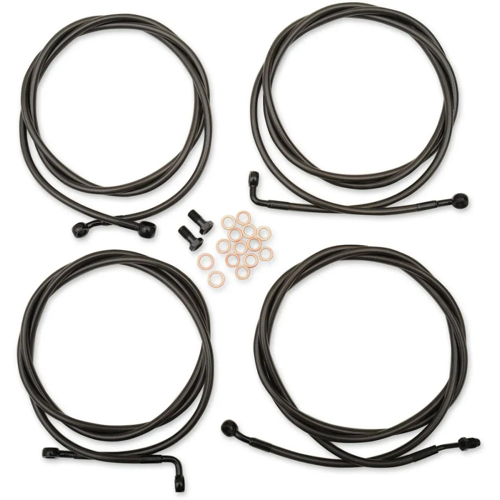 Kit estándar Midnight trenzado de cables y líneas de freno para manillar — 38–43 cm (15"–17") risers, Ape Hanger, ABS, Negro bar